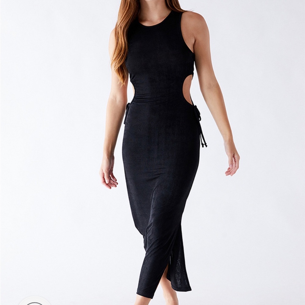 LA Hearts Side Cut-Out Slinky Knit Black Midi Dress size small- Beach Dress